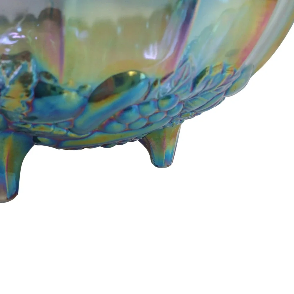 Vintage Iridescent Carnival Glass Bowl Gold Rim Decorative Footed Fruit Bowl